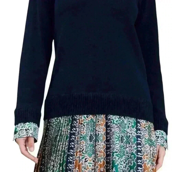 Current air long sleeve v-neck sweater collar dress navy/ multicolor - Picture 5 of 8